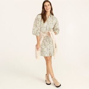 J. CREW Puff Sleeve Shirt Dress Liberty Tapestry Floral Ivory